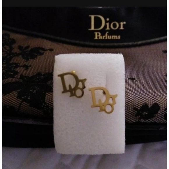 Dior Gold-Tone Logo Stud Earrings - Picture 1 of 5